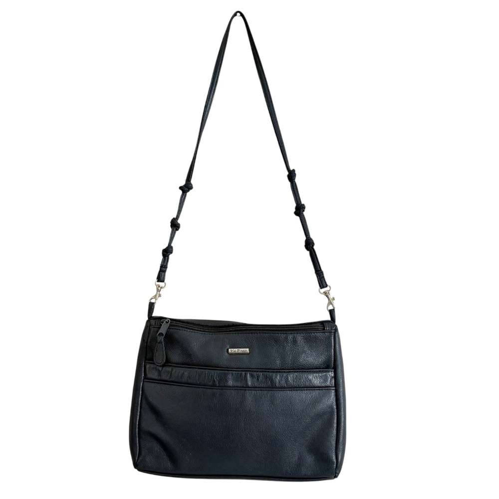 Via Piaggi Black Leather Crossbody Bag Double Zip Small Shoulder Purse